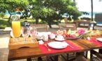 dining table outside terrace pool